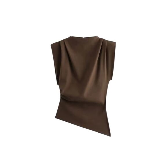 Elegant Shoulder Pad Assymetrical Blouse Burgundy, Brown & Black Med & Lg - Picture 3 of 12